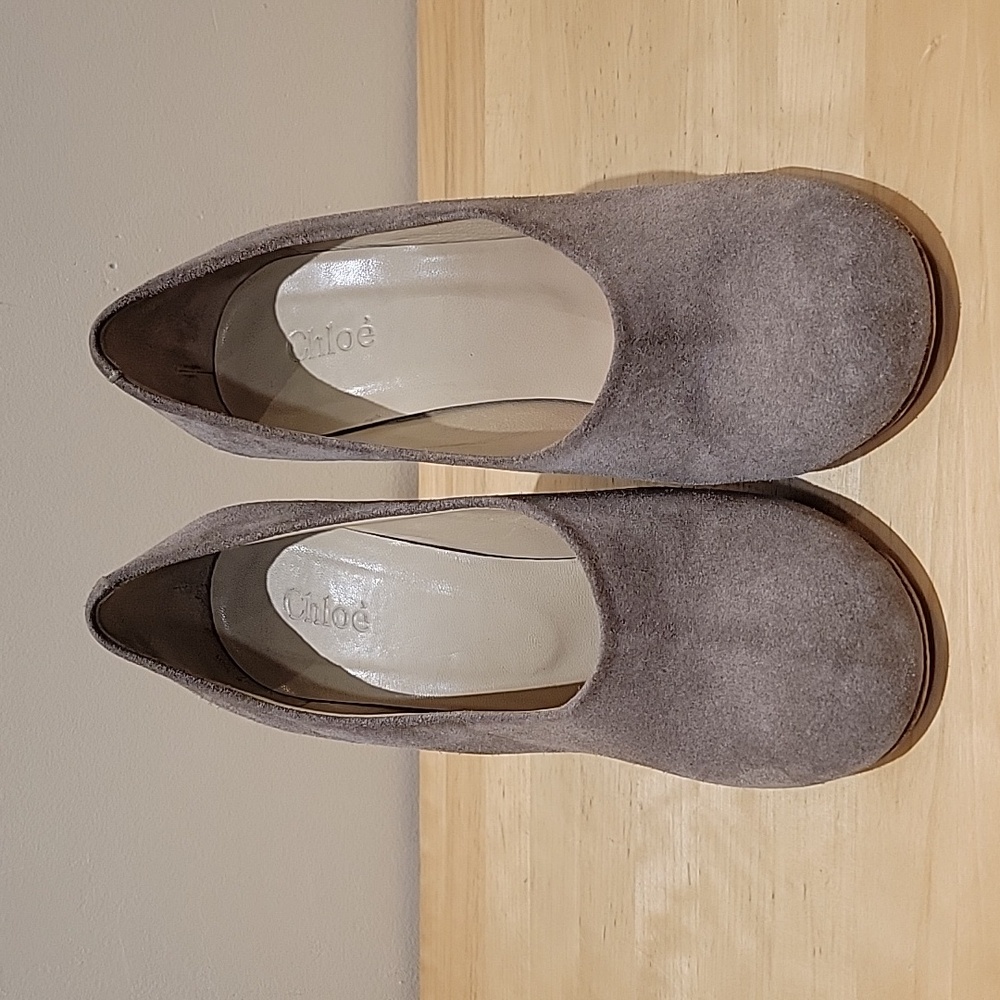 Chloe Taupe Suede Leather Heels - Picture 3 of 15